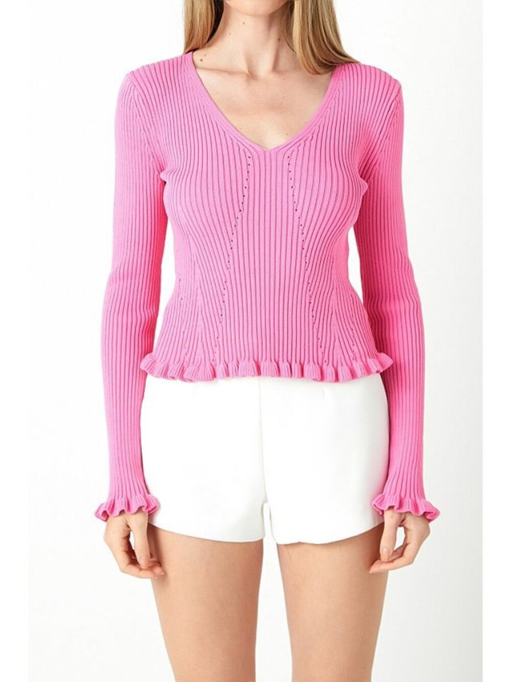 (Free with Purchase) Endless Rose Pink Knit Top Size XS Long Sleeve Ribbed